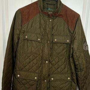 Lauren Ralph Lauren Jacket Womens Olive Green Quilted Crest Elbow Pad